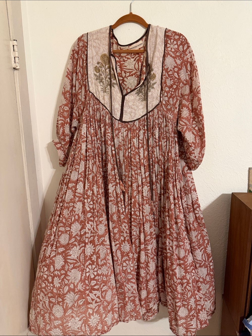 Daughters of India Rust and Cream Floral Maxi Dress